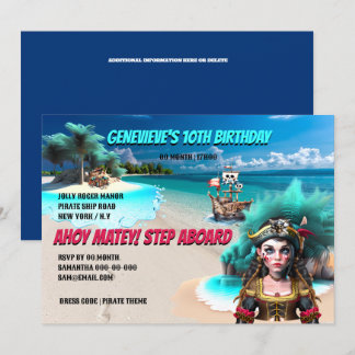 Invitación Pirata chica atesora barco pirata