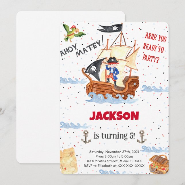 Invitación pirata de color de agua (Anverso / Reverso)