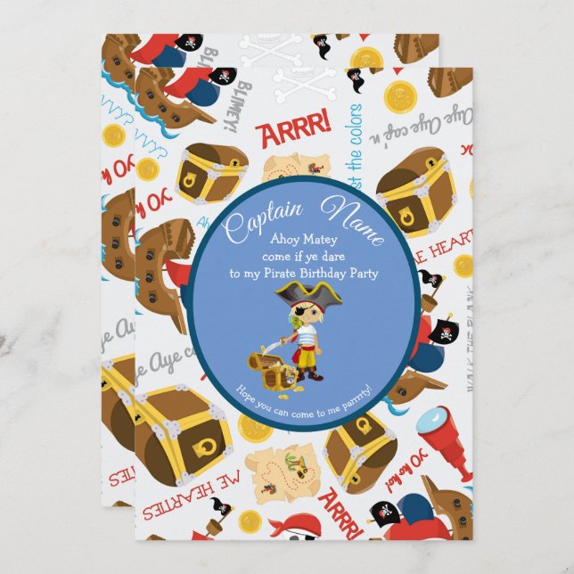 Invitación pirata de Fiestas de barcos y tesoros (Anverso / Reverso)