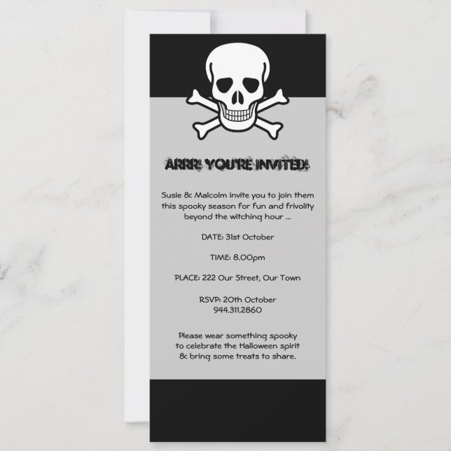 Invitación pirata de Halloween (Anverso)