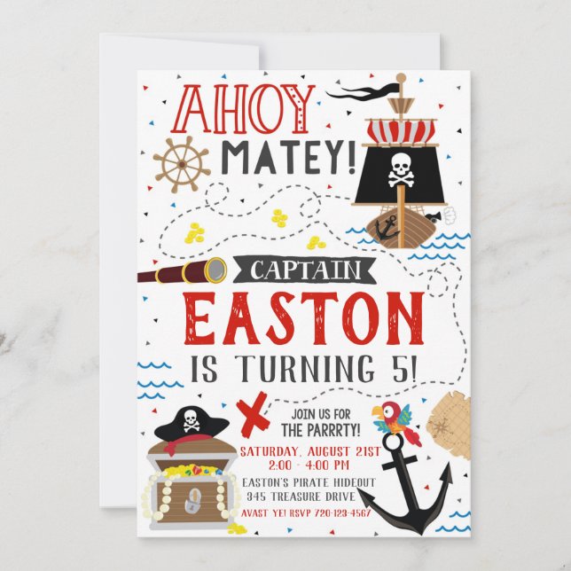 Invitación pirata de niño de la fiesta de cumpleañ (Anverso)