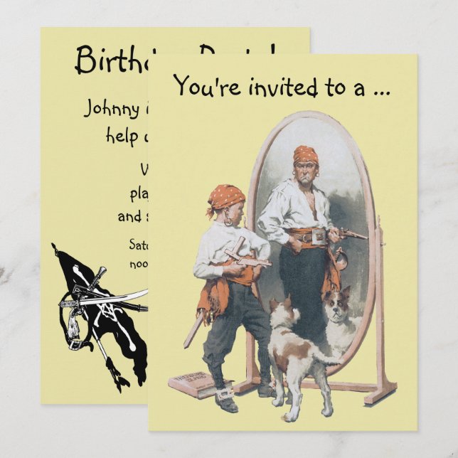 Invitación Pirata de niños con perros, fiesta de cumpleaños i (Anverso / Reverso)