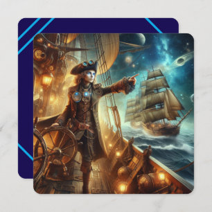 Invitación Pirata espacial Steampunk Vintage en el Océano Vic