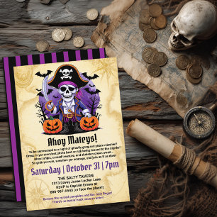 Invitación Pirata Esqueleto Espeluznante Fiesta de Halloween