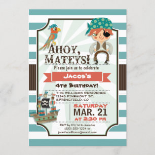Invitación Pirata, fiesta de cumpleaños del tema del barco pi