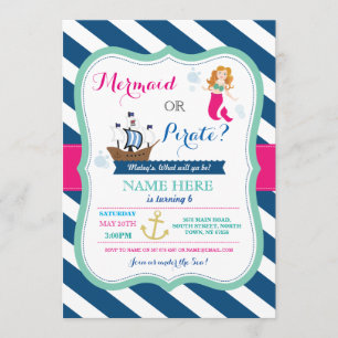 Invitación Pirata o sirena invitan a cualquier fiesta de cump