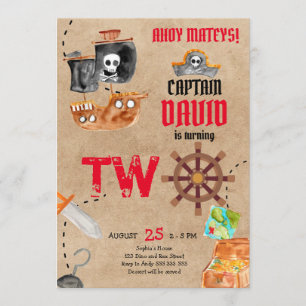 Invitación Pirata Segundo Fiesta de Cumpleaños