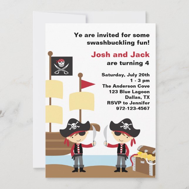 Invitación Piratas de cumpleaños (Anverso)