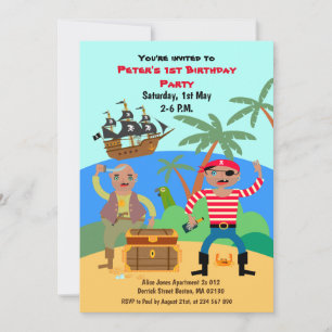 Invitación Piratas y fiesta de cumpleaños del cofre del tesor