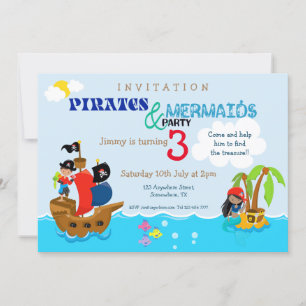 Invitación Piratas y la fiesta de cumpleaños de un niño color