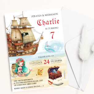 Invitación Piratas y sirenas Niños Cumpleaños