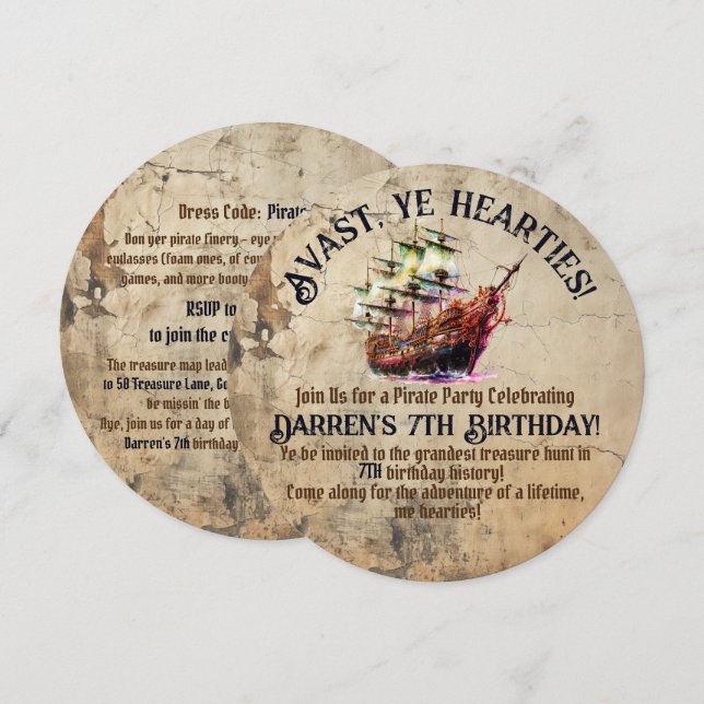 Invitación Pirate Adventure espera | Fiesta temática de buque (Anverso / Reverso)