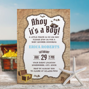 Invitación Pirate Boy Baby Shower Vintage Treasure Map