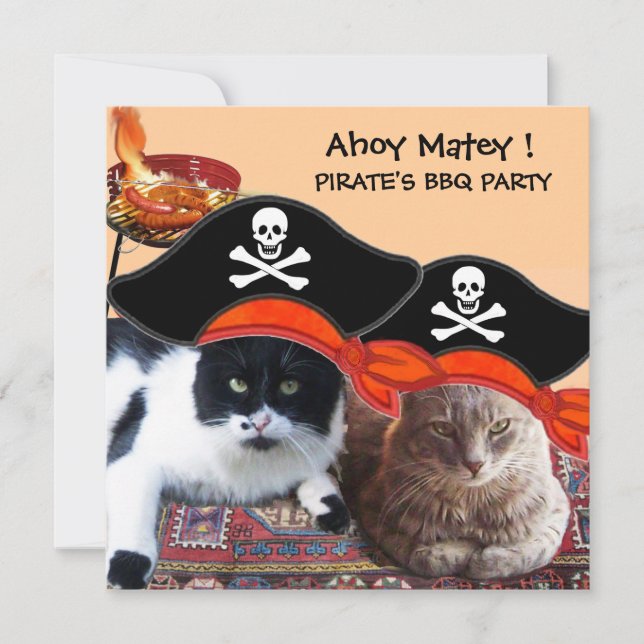 Invitación PIRATE CATS, habla como un Fiesta de barbacoa del  (Anverso)