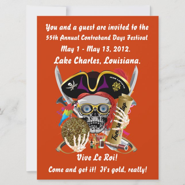 Invitación Pirate Days Lake Charles, Louisiana. 30 colores (Anverso)