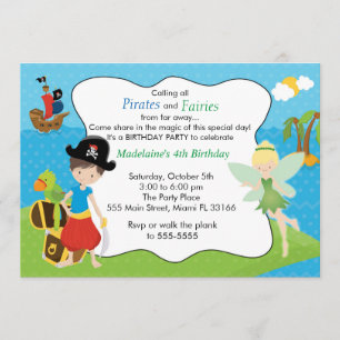 Invitación Pirate Fairy Pixie Kids Fiesta de cumpleaños