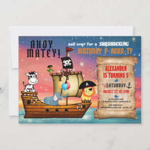 Invitación Pirate Safari Ahoy Matey Nautical Birthday Party
