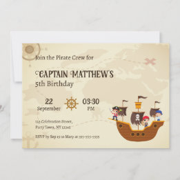Invitación Pirate Ship Treasure Map Kids Birday Fiesta