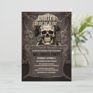 Invitación Pirate Skull Face Black Halloween Party