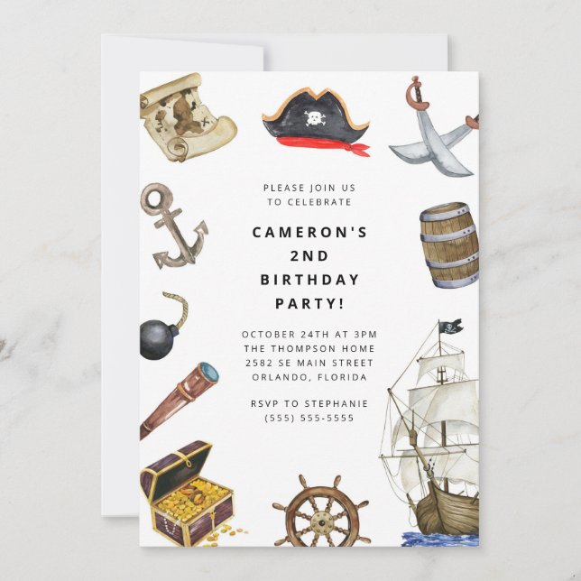 Invitación Pirate Themed Birthday Party Invitation (Anverso)