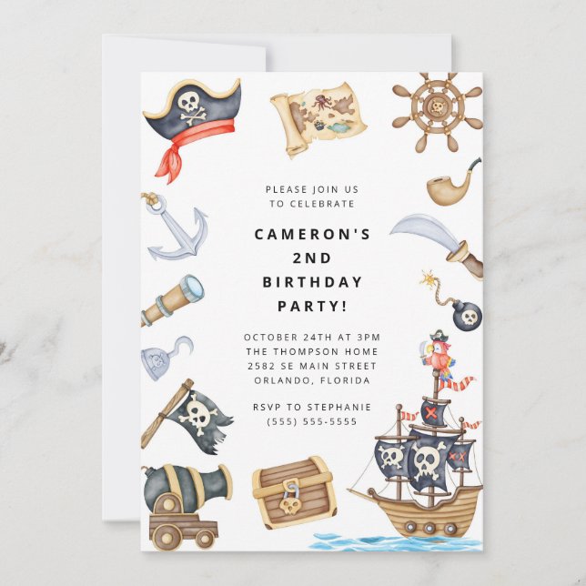 Invitación Pirate Themed Birthday Party Invitation (Anverso)