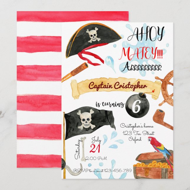 Invitación Pirates Birthday Invitation, Pirates Invitation (Anverso / Reverso)