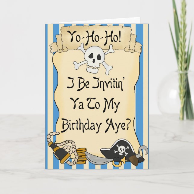 Invitación Pirates Blue Yo Ho Ho Pirate Birthday Invita (Anverso)
