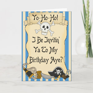 Invitación Pirates Blue Yo Ho Ho Pirate Birthday Invita