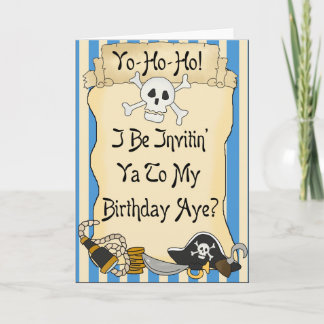 Invitación Pirates Blue Yo Ho Ho Pirate Birthday Invita