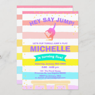 Invitación Pirouette Rainbow Ballerina Gymnastics Cumpleaños