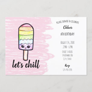 Invitación piruleta de arcoíris kawaii cumpleaños lindo Vamos