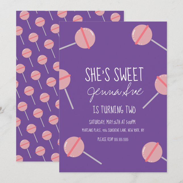Invitación Piruleta De Caramelo Simple Fiesta De Cumpleaños R (Anverso / Reverso)