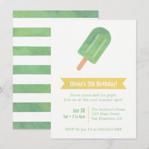 Invitación Piruleta de hielo verde acuarela para fiesta de cu