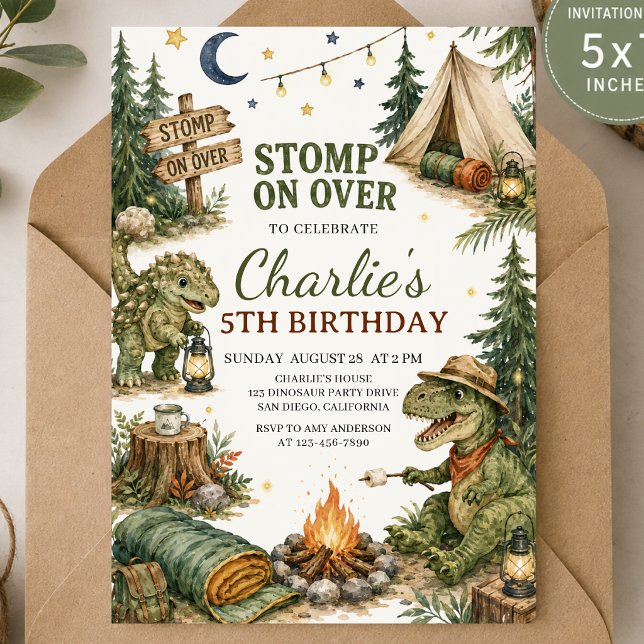 Invitación PISA DINOSAURIOS Fiesta de Cumpleaños de Camping p (Subido por el creador)