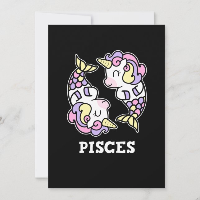 Invitación Pisces Cumpleaños Regalo Zodiac Rótulo Unicornio (Anverso)