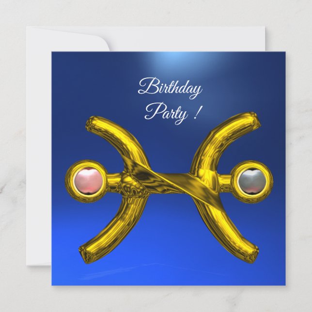 Invitación PISCES Gold Aqua Blue Zodiac Birthday Party (Anverso)