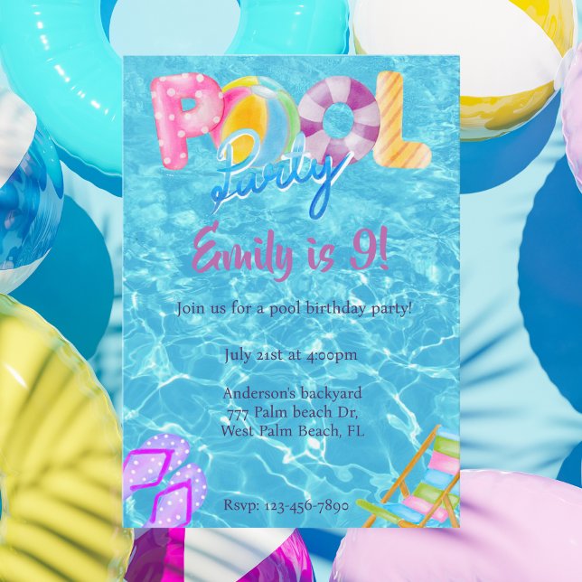 Invitación Piscina Agua colorida Fiesta Verano Cumpleaños (Subido por el creador)