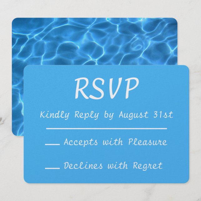 Invitación Piscina azul Aqua Foto RSVP (Anverso / Reverso)