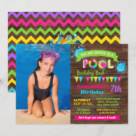 Invitación Piscina caliente cumpleaños foto de madera basílic