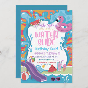 Invitación Piscina con tobogán de agua dulce niños Fiesta de 