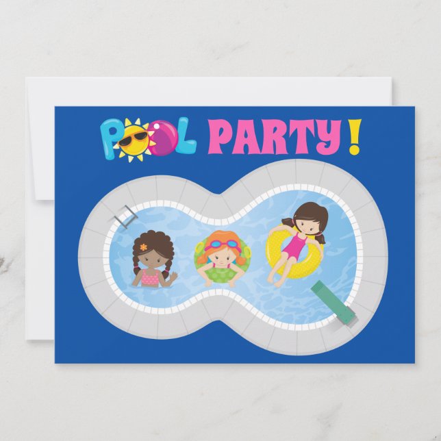 Invitación Piscina Cuta Fiesta de Cumpleaños de las Niñas (Anverso)