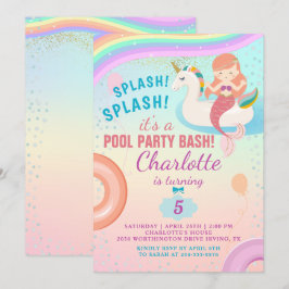 Invitación Piscina de arcoiris suave Fiesta Unicornio cumplea