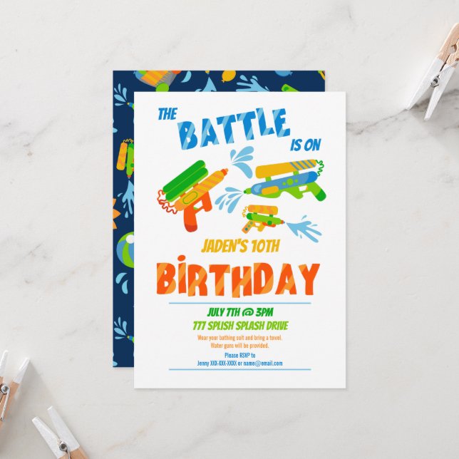 Invitación Piscina de armas de agua Fiesta niños Cumpleaños d (Anverso/Reverso In Situ)