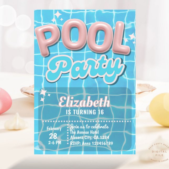 Invitación Piscina de Chicas precoces modernos rosados Moda d (Subido por el creador)