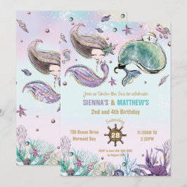 Invitación Piscina de cumpleaños conjunta de gemelos piratas 