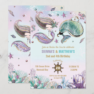 Invitación Piscina de cumpleaños conjunta de gemelos piratas