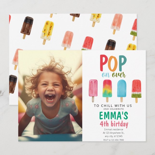 Invitación Piscina de helados Fotos de cumpleaños por encima (Anverso / Reverso)