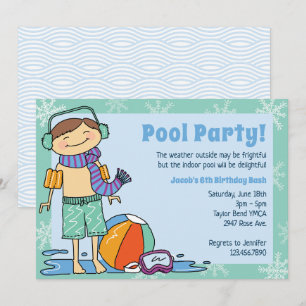 Invitación Piscina de invierno Fiesta Brunette Hair Boy Natac