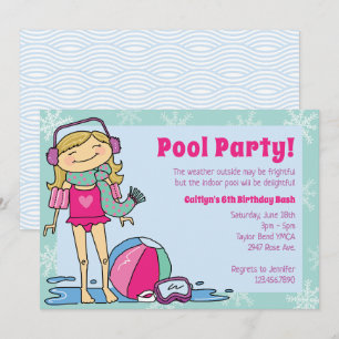 Invitación Piscina de invierno Fiesta Chica rubio Natación cu