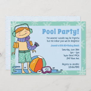 Invitación Piscina de invierno Fiesta Red Hair Boy Natación C